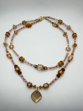 NWOT ~18" Double strands of czech, wedding cake, art glass and crystal necklace!